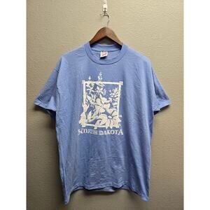 Vintage North Dakota Shirt Test Print Tee Blue Large Floral Graphic